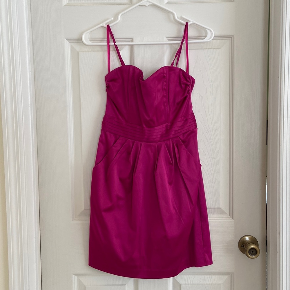 Satin strapless convertible dress, fuschia, NWT